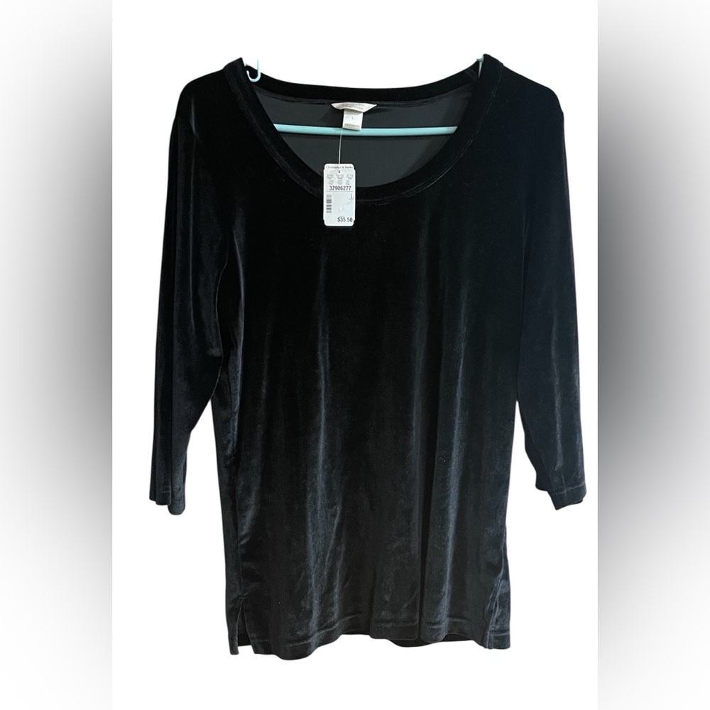 Christopher Bank’s Elegant Black Velvet Women's Top - Size L - NWT
